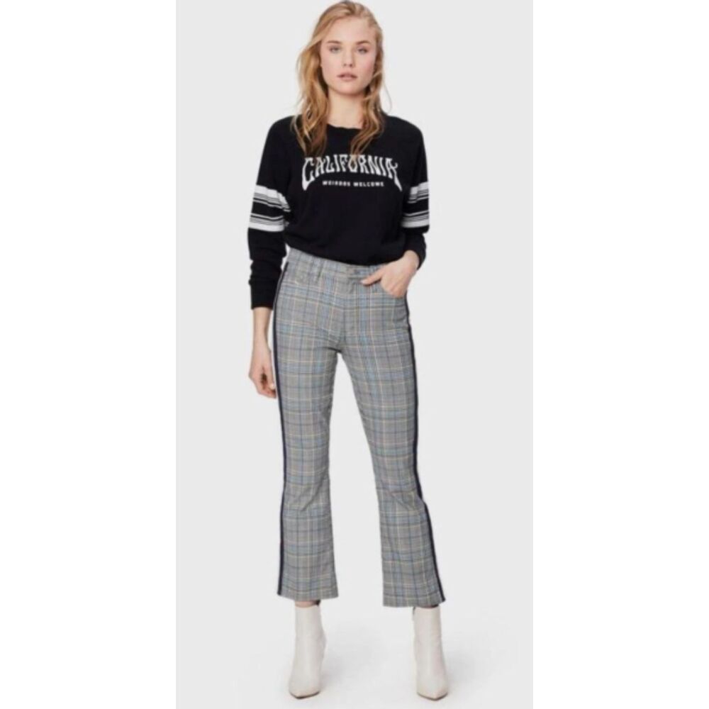 Mother The Insider Ankle Pants Sz 24 Grey Blue Cropped Racing Stripe Houndstooth